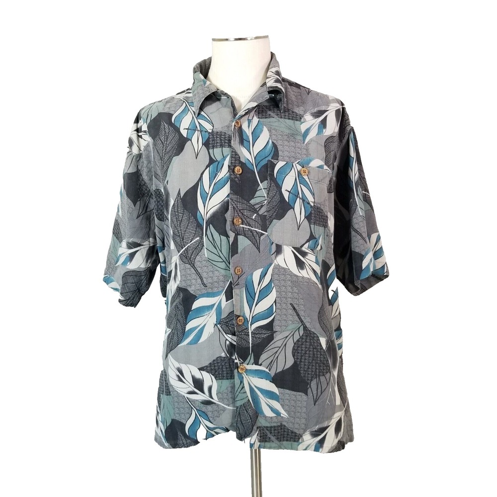 Paradise coves shirt men's XL extra large silk Hawaiian gray Floral Aloha Tiki